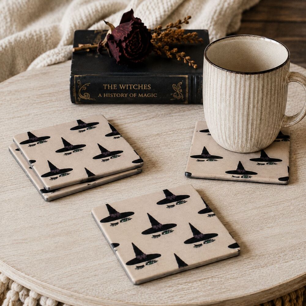 Witch Hat Halloween Decor Ceramic Coaster Set of 4 Spooky Gothic The Bouffants